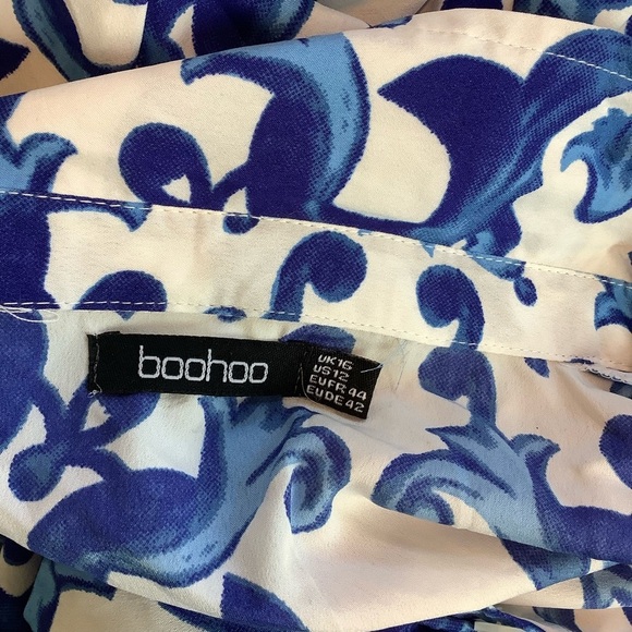 Blue and White Patterned Women's Shirt Dress - Picture 7 of 7